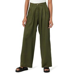 The Drop Womens Amalia Trousers XXS High-Waist Relaxed Fit Dark Forest Wide-Leg